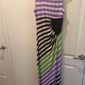 London Times Purple and Green Striped Maxi Dress